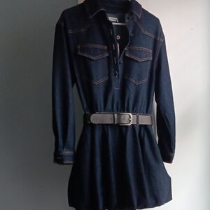 Avec Les Filles Dark Denim Long Sleeve Dress